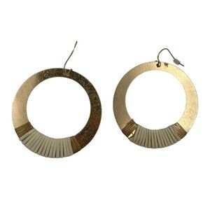 Marlyn Schiff Gold Hoop Earrings with Cream Wire Detail